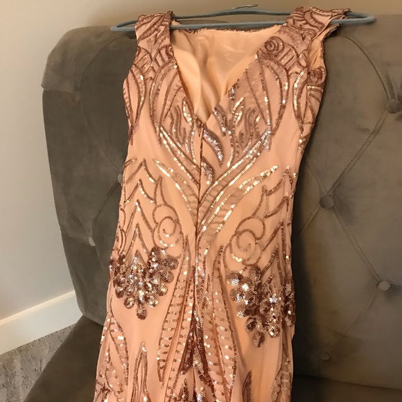 Blush Formal Dress with Rose Gold Sequins - Picture 3 of 6